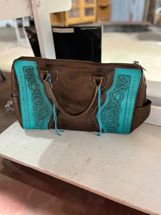 MW Duffle - chocolate leather and teal
