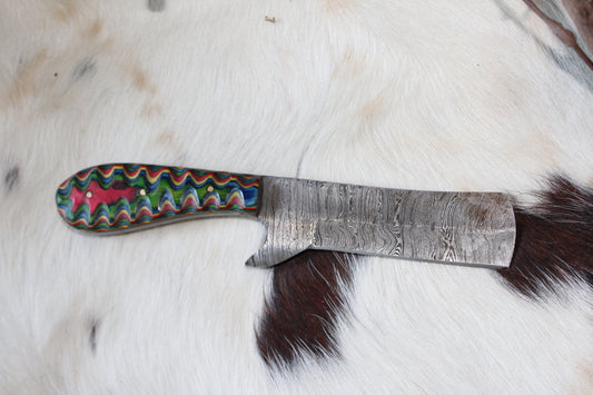 Bull Cutter Multi Color handle - 8 inch Damascus steel with sheath