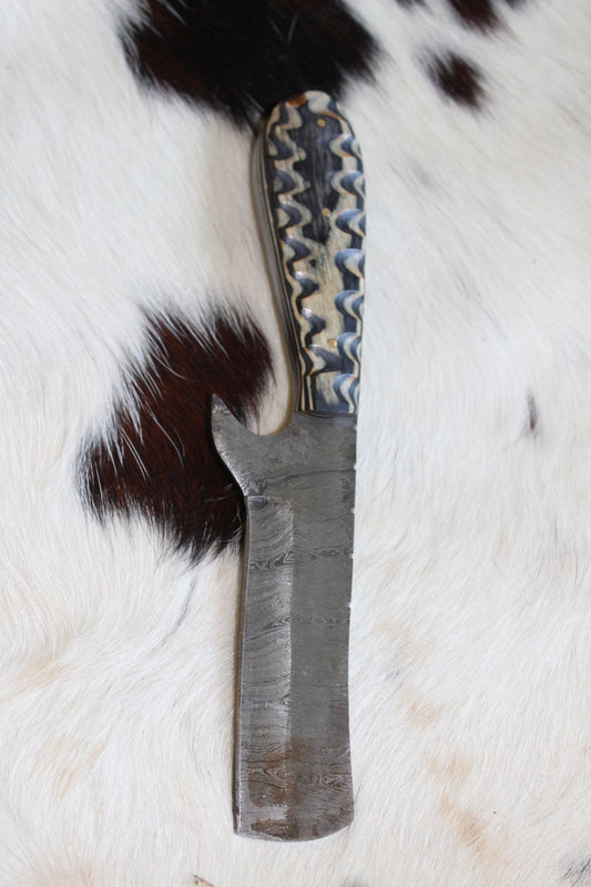 Bull Cutter Black and Natural Color handle - 8 inch Damascus steel with sheath